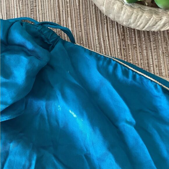 Cinq a Sept Blue Minella Off-The-Shoulder Satin Ruffle Mini Dress Size 12 | Flaw - Picture 9 of 9